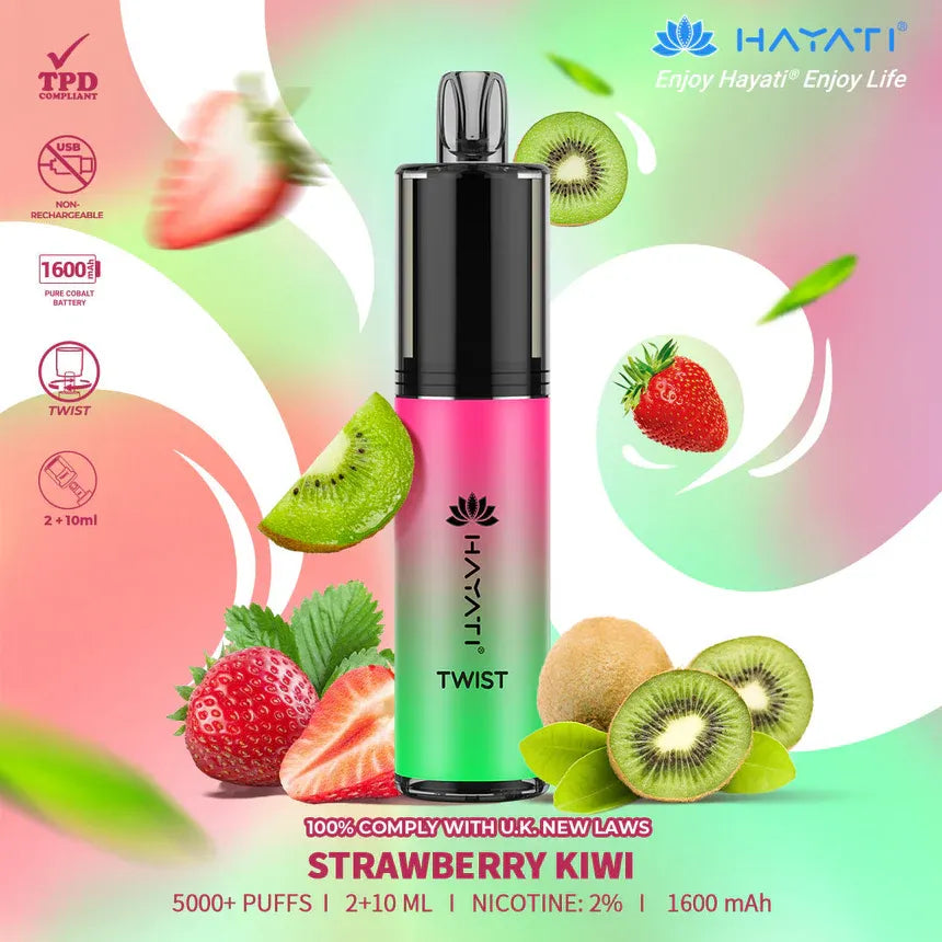 Strawberry Kiwi Hayati Twist 5000 Puffs Disposable Vape Pod Kit (Box of 10)