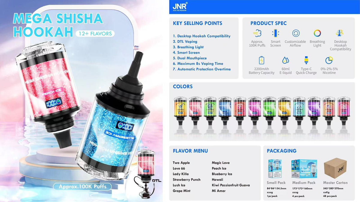 JNR Mega Shisha Hookah 100k Puffs Disposable Vape (Box of 10)